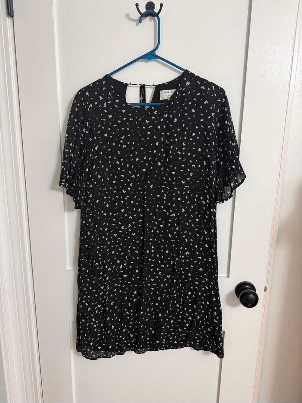 cloth & stone Black Mini Dress with White Heart Ditsy Print